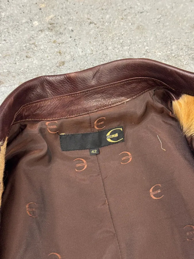 AW2004 Cavalli Cowhide Pony Hair Trench Brown Leather Jacket dQbZsGh 5