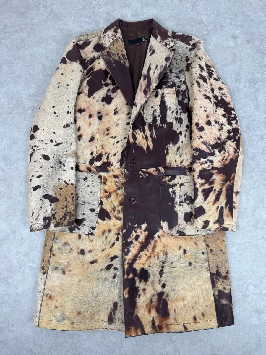 AW2004 Cavalli Cowhide Pony Hair Trench Brown Leather Jacket JCLvfmf 0