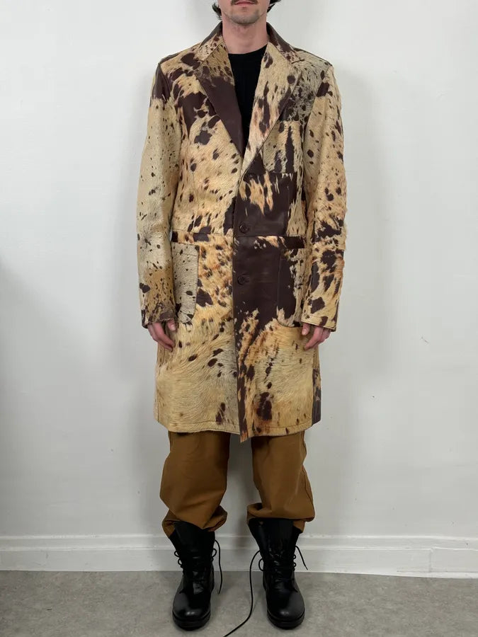 AW2004 Cavalli Cowhide Pony Hair Trench Brown Leather Jacket JCLvfmf 1