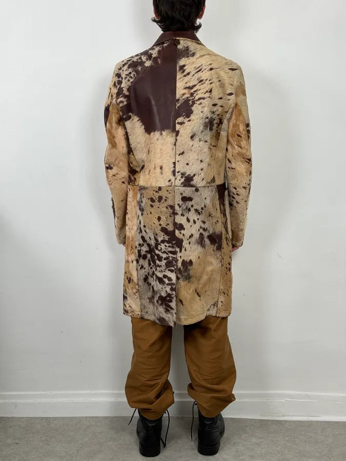 AW2004 Cavalli Cowhide Pony Hair Trench Brown Leather Jacket JCLvfmf 2