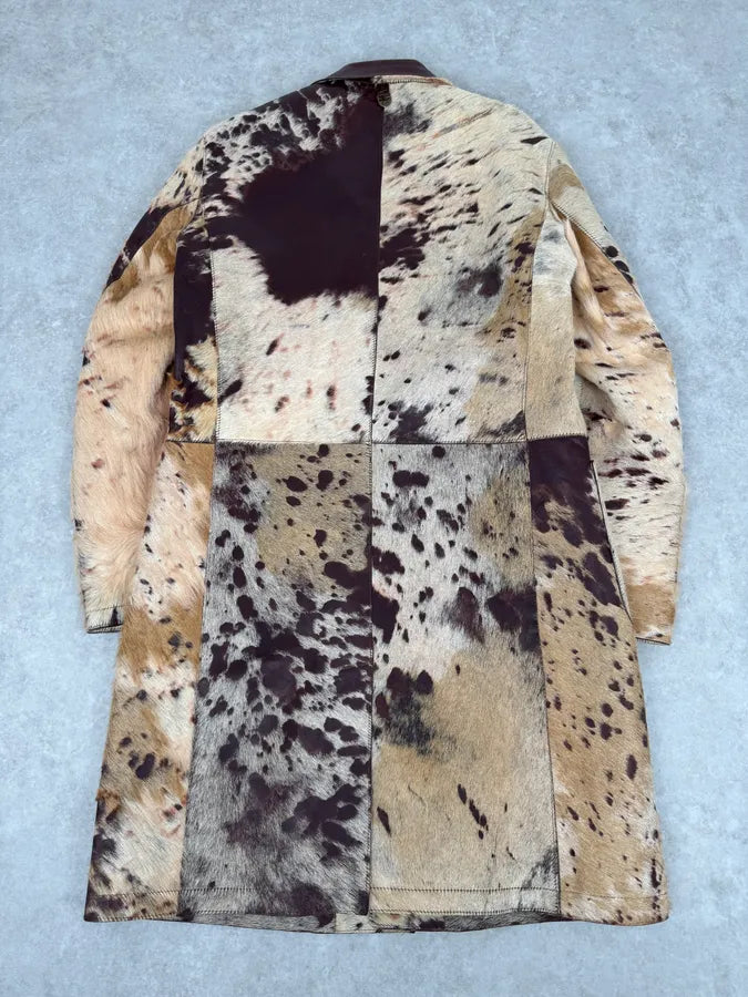 AW2004 Cavalli Cowhide Pony Hair Trench Brown Leather Jacket JCLvfmf 3