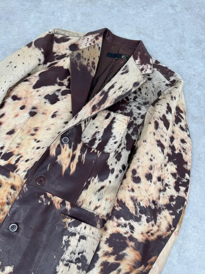 AW2004 Cavalli Cowhide Pony Hair Trench Brown Leather Jacket JCLvfmf 5