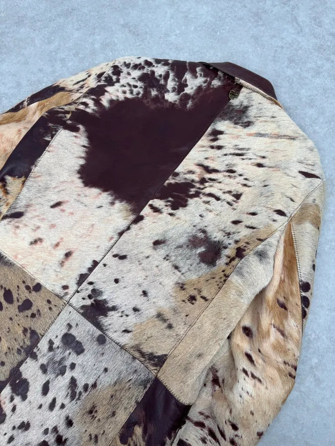 AW2004 Cavalli Cowhide Pony Hair Trench Brown Leather Jacket JCLvfmf 6