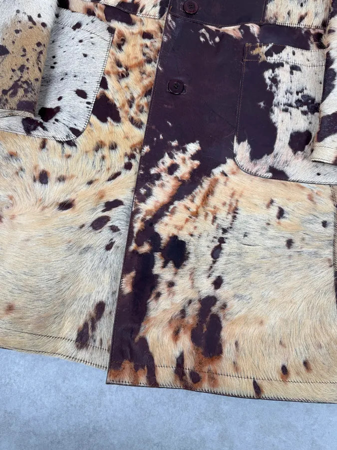 AW2004 Cavalli Cowhide Pony Hair Trench Brown Leather Jacket JCLvfmf 7