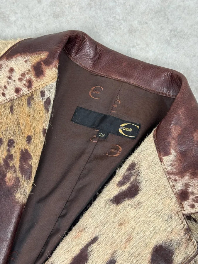 AW2004 Cavalli Cowhide Pony Hair Trench Brown Leather Jacket JCLvfmf 9