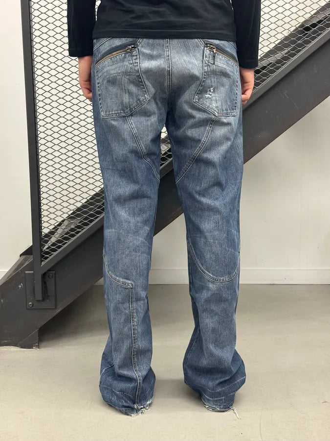 AW2004 Cavalli Futuristic Workwear Blue Denim Jeans glwrfFD 2