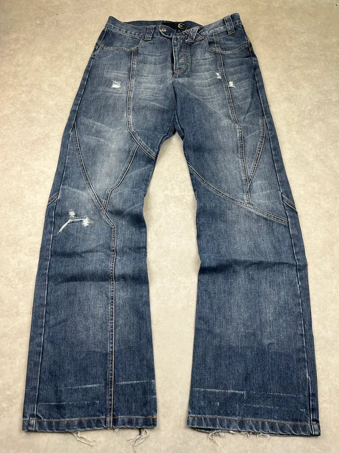 AW2004 Cavalli Futuristic Workwear Blue Denim Jeans glwrfFD 3