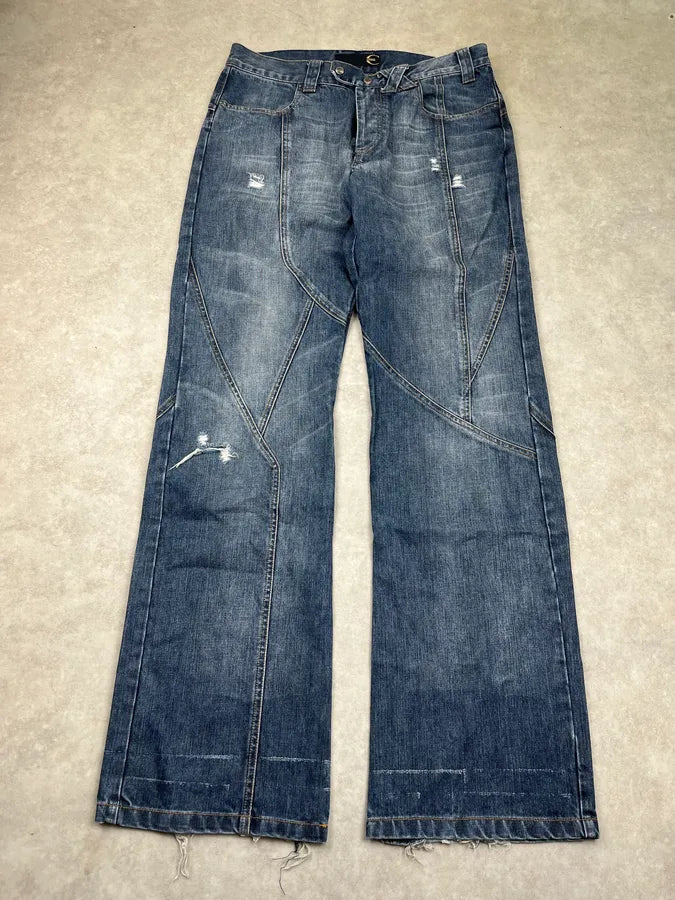 AW2004 Cavalli Futuristic Workwear Blue Denim Jeans glwrfFD 4