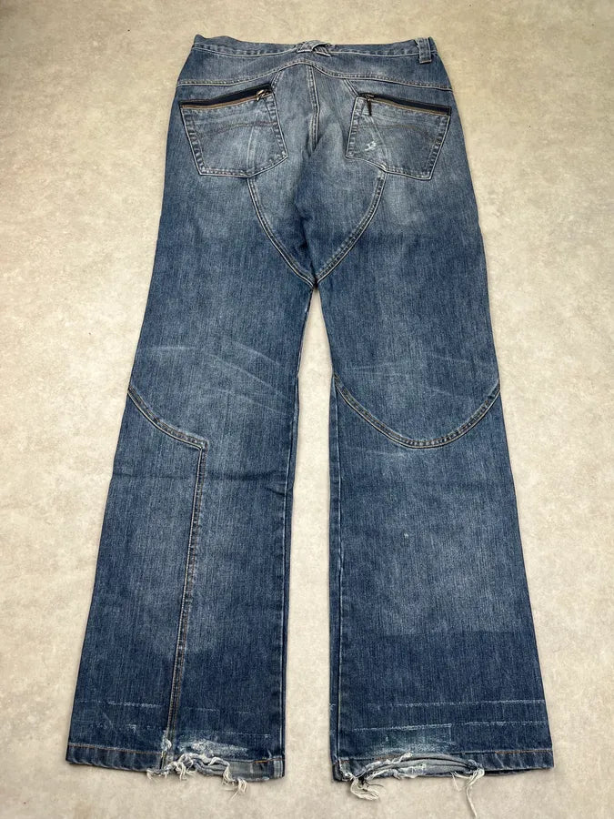 AW2004 Cavalli Futuristic Workwear Blue Denim Jeans glwrfFD 8