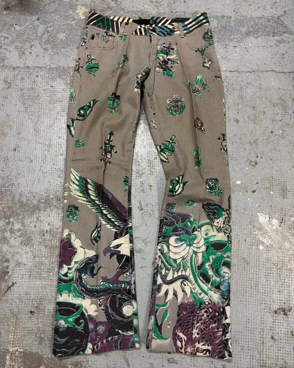 AW2004 Cavalli Grey Eagle Snake Battle Pants IlZWUdk 0