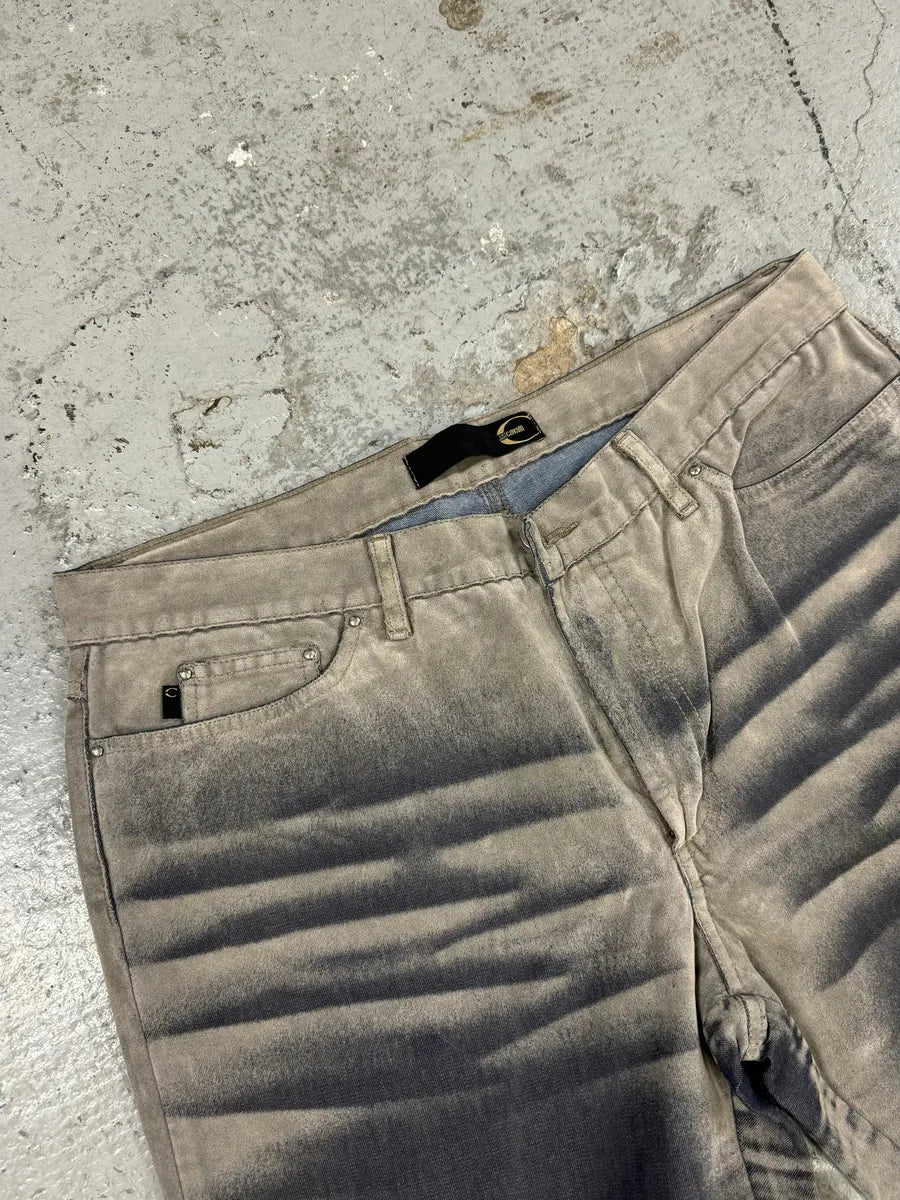 AW2004 Cavalli Overprint Grey Velvet Pants DlRHoaV 5