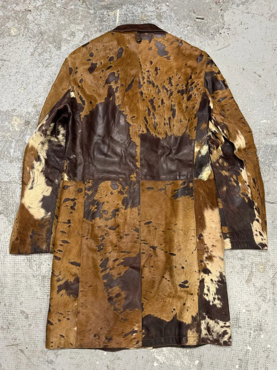 AW2004 Cavalli Pony Hair Cowhide Leather Brown Long Trench Jacket (M) BfPSugB 1