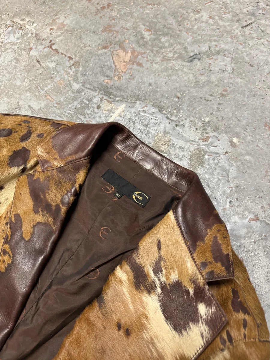 AW2004 Cavalli Pony Hair Cowhide Leather Brown Long Trench Jacket (M) BfPSugB 2