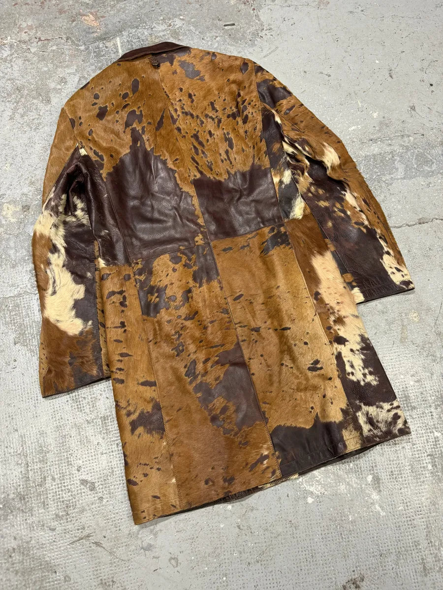 AW2004 Cavalli Pony Hair Cowhide Leather Brown Long Trench Jacket (M) BfPSugB 4