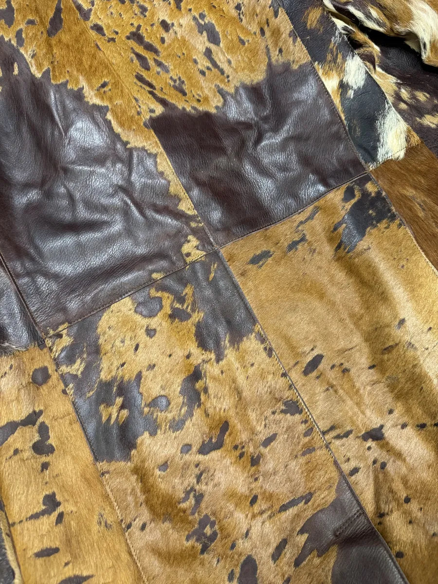 AW2004 Cavalli Pony Hair Cowhide Leather Brown Long Trench Jacket (M) BfPSugB 5