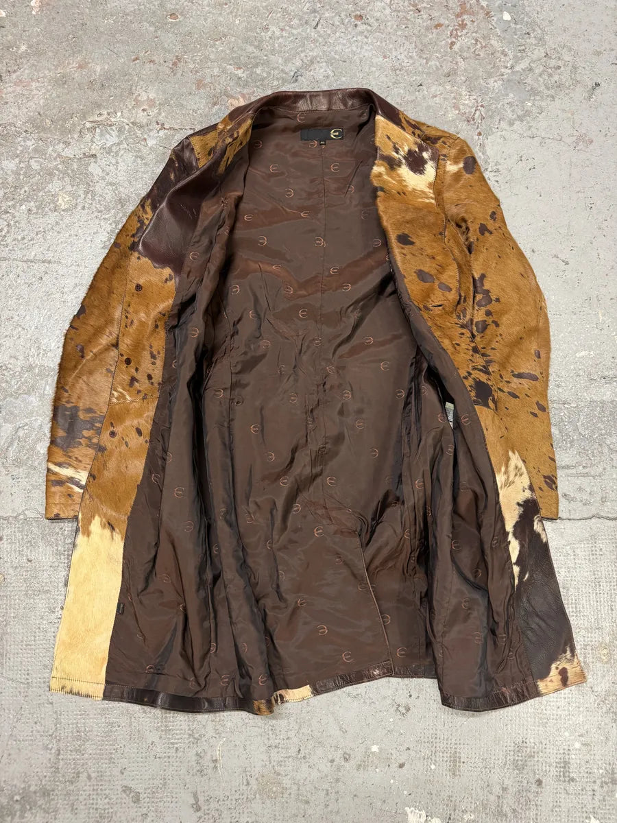 AW2004 Cavalli Pony Hair Cowhide Leather Brown Long Trench Jacket (M) BfPSugB 7
