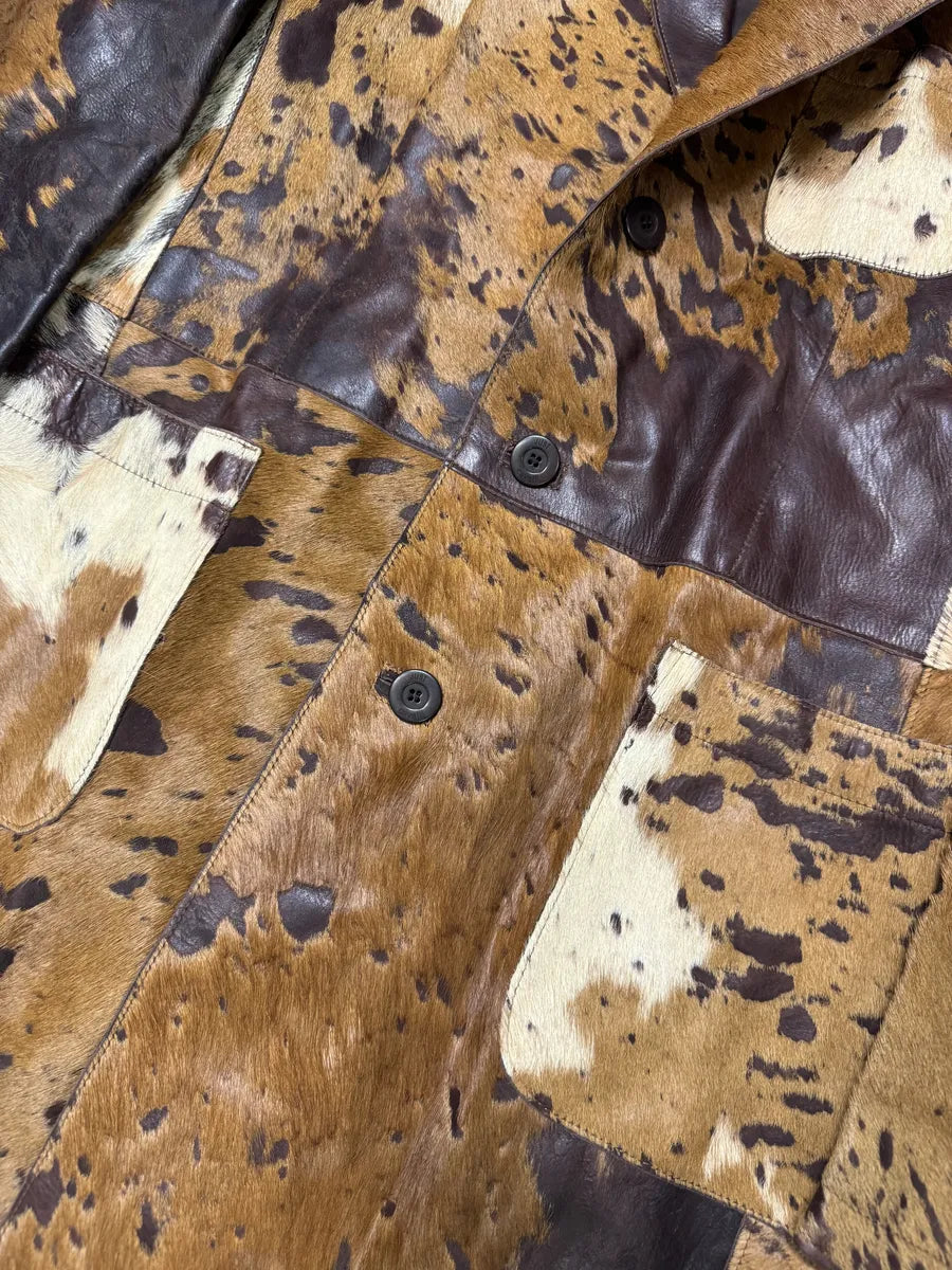 AW2004 Cavalli Pony Hair Cowhide Leather Brown Long Trench Jacket (M) BfPSugB 8