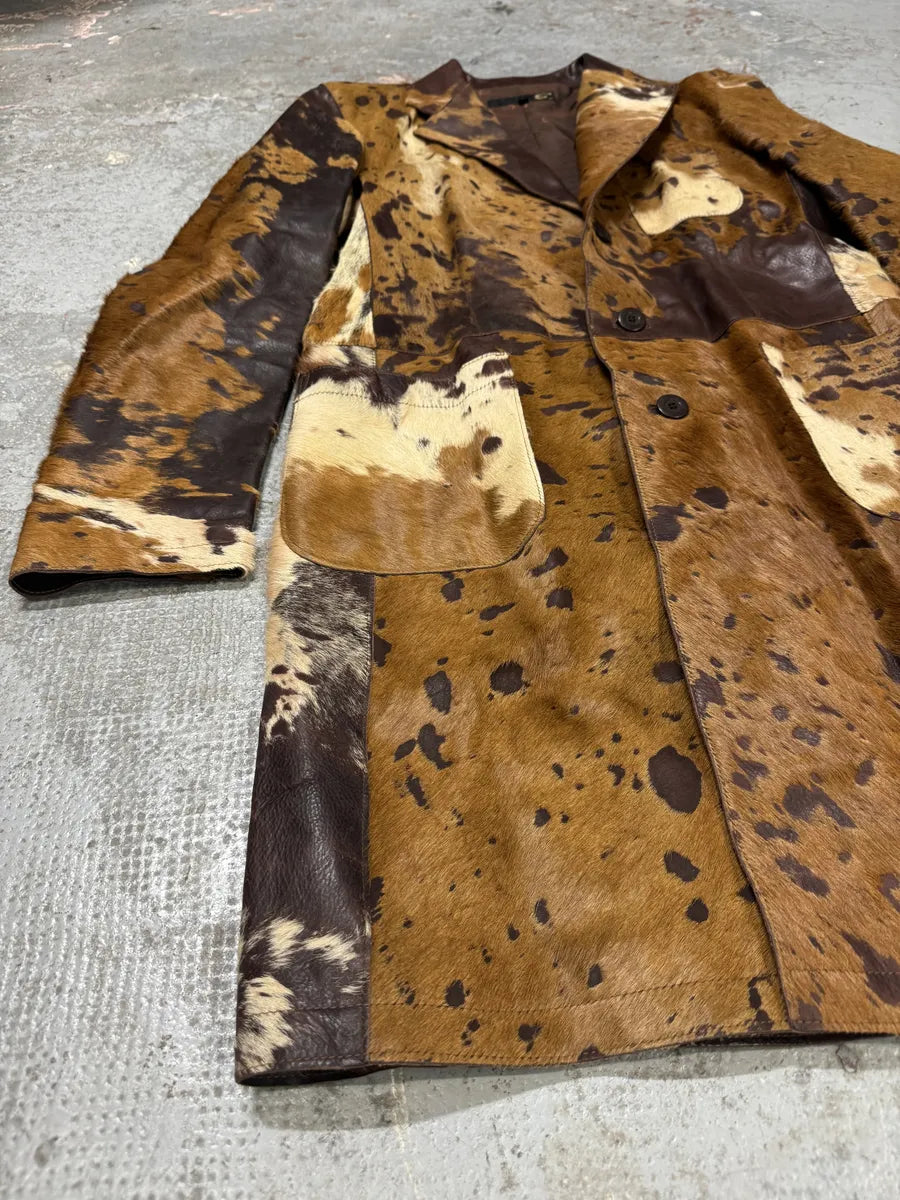 AW2004 Cavalli Pony Hair Cowhide Leather Brown Long Trench Jacket (M) BfPSugB 9