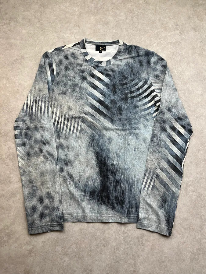 AW2004 Cavalli Stripes & Fur Effect Blue Longsleeve ycLSDmh 3