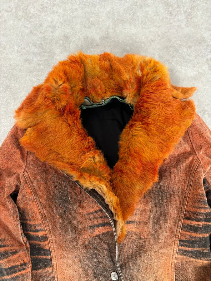 AW2004 Cavalli Sunset Long Fur Collar Jacket OSYjXdy 3