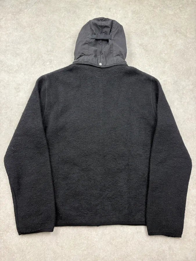 AW2004 CP Company Black Wool Hooded Zip-up Jacket ovlmZqE 5