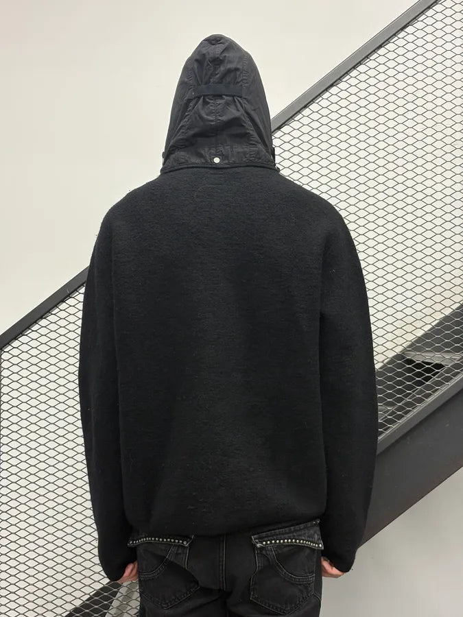 AW2004 CP Company Black Wool Hooded Zip-up Jacket ovlmZqE 2