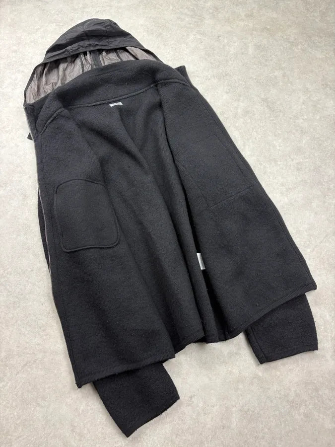 AW2004 CP Company Black Wool Hooded Zip-up Jacket ovlmZqE 6