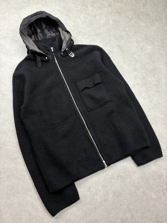 AW2004 CP Company Black Wool Hooded Zip-up Jacket ovlmZqE 3