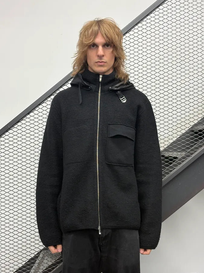 AW2004 CP Company Black Wool Hooded Zip-up Jacket ovlmZqE 1