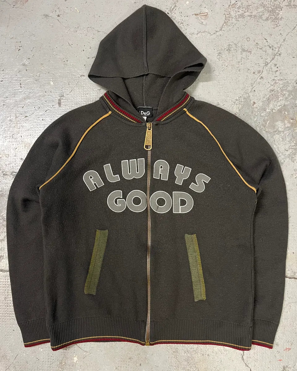 AW2004 Dolce & Gabbana Always Good Brown Hooded Zip-Up Sweater (S) quPhctM 0