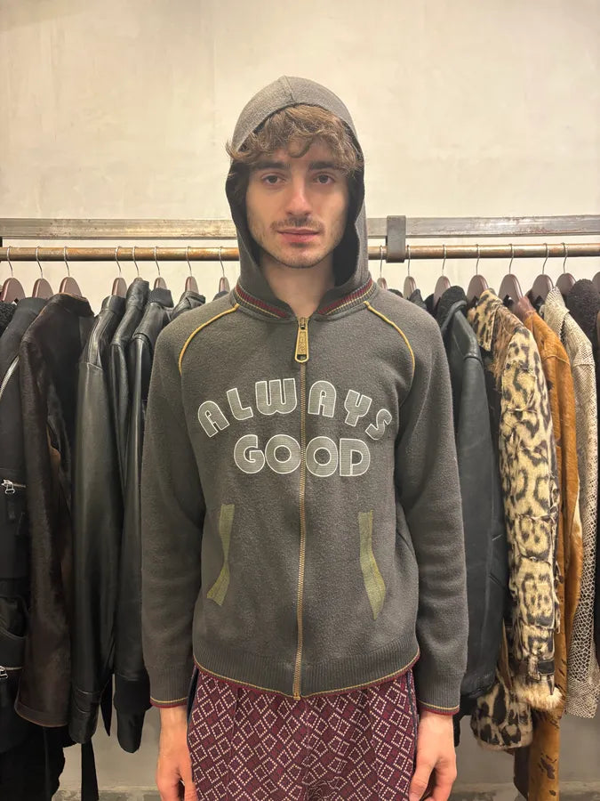 AW2004 Dolce & Gabbana Always Good Brown Hooded Zip-Up Sweater (S) quPhctM 1