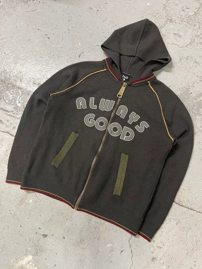 AW2004 Dolce & Gabbana Always Good Brown Hooded Zip-Up Sweater (S) quPhctM 4