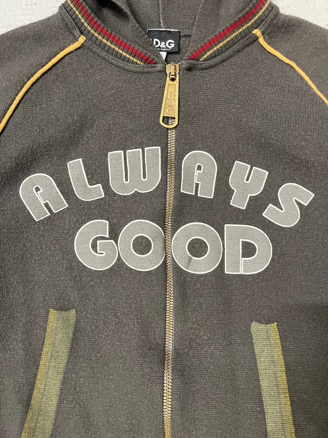 AW2004 Dolce & Gabbana Always Good Brown Hooded Zip-Up Sweater (S) quPhctM 6