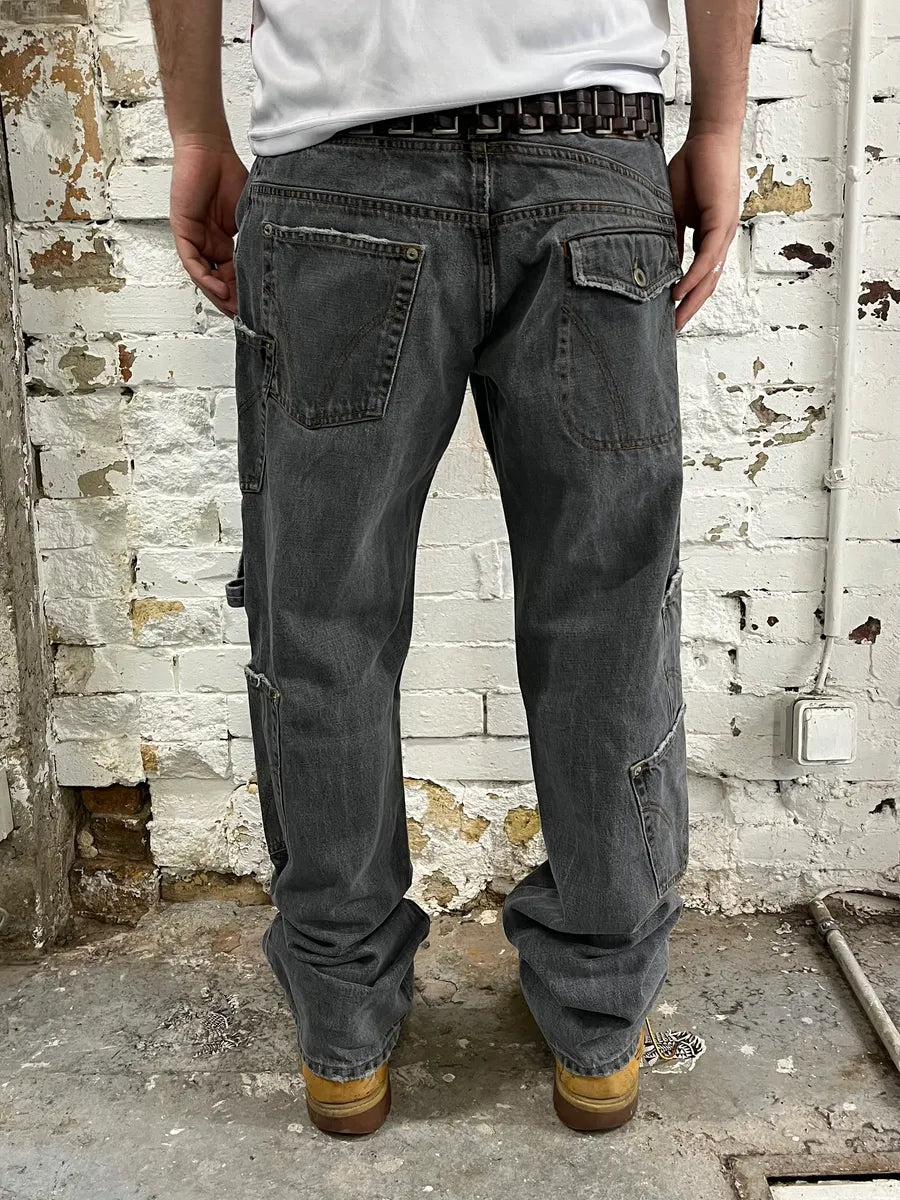 AW2004 Dolce & Gabbana Asymmetrical Grey Cargo Denim Jeans JjNVhVK 3