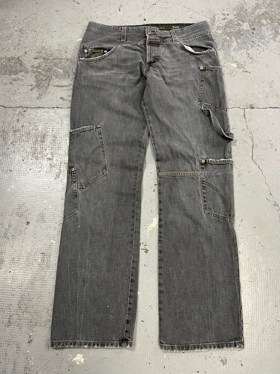 AW2004 Dolce & Gabbana Asymmetrical Grey Cargo Denim Jeans JjNVhVK 4