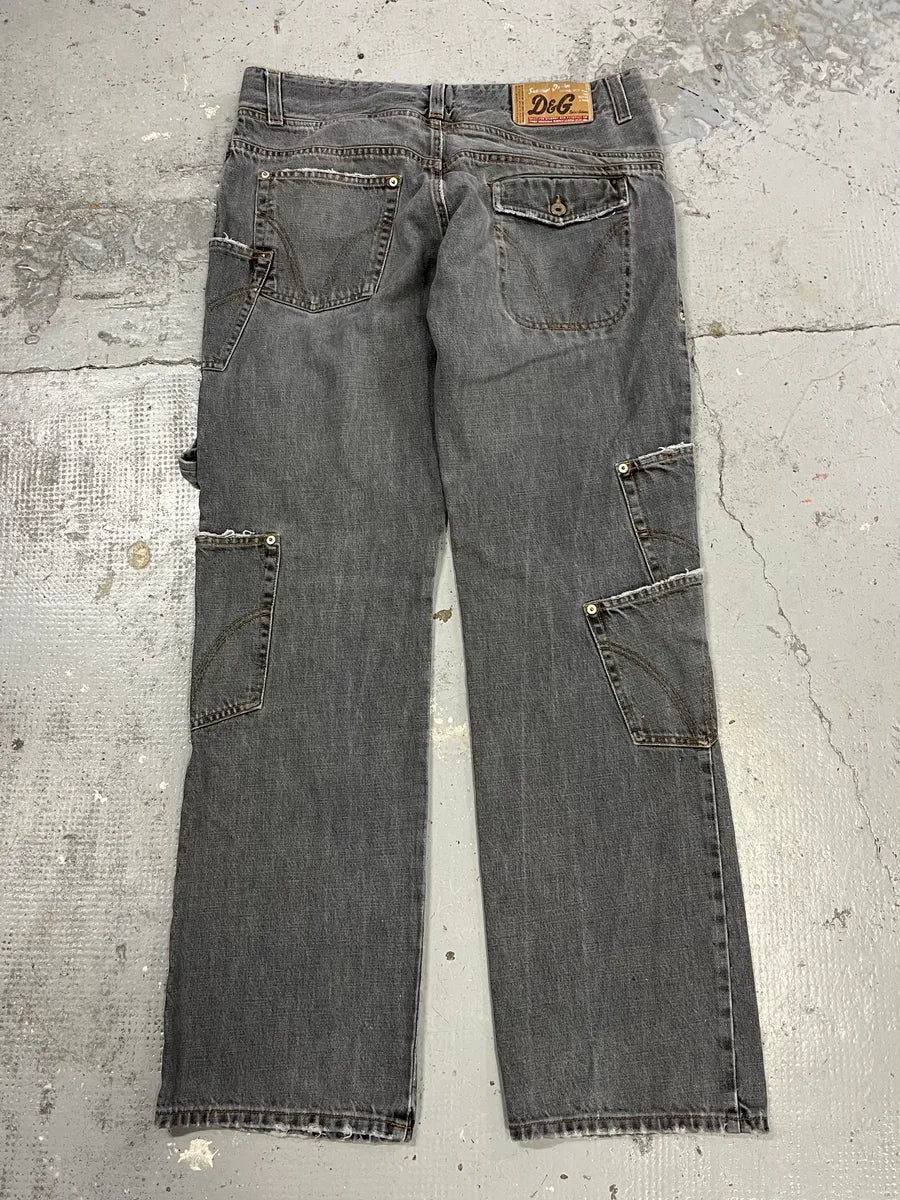 AW2004 Dolce & Gabbana Asymmetrical Grey Cargo Denim Jeans JjNVhVK 7