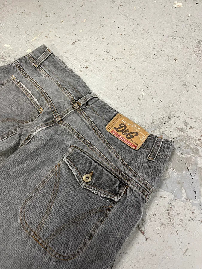 AW2004 Dolce & Gabbana Asymmetrical Grey Cargo Denim Jeans JjNVhVK 8