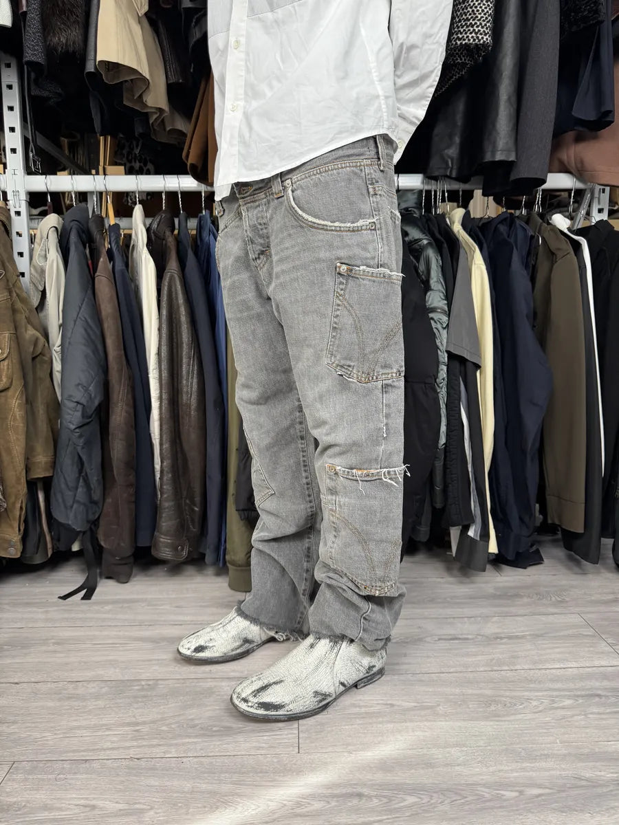 AW2004 Dolce & Gabbana Asymmetrical Grey Cargo Denim Jeans qJeJXdz 0