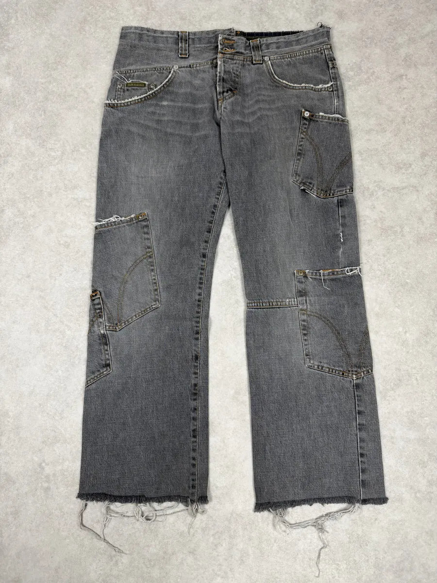 AW2004 Dolce & Gabbana Asymmetrical Grey Cargo Denim Jeans qJeJXdz 1