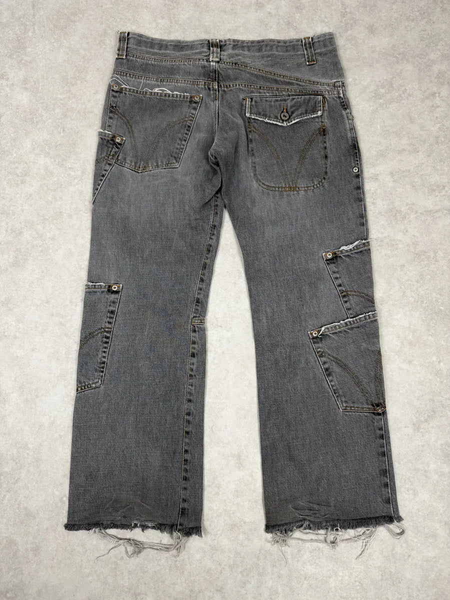 AW2004 Dolce & Gabbana Asymmetrical Grey Cargo Denim Jeans qJeJXdz 4
