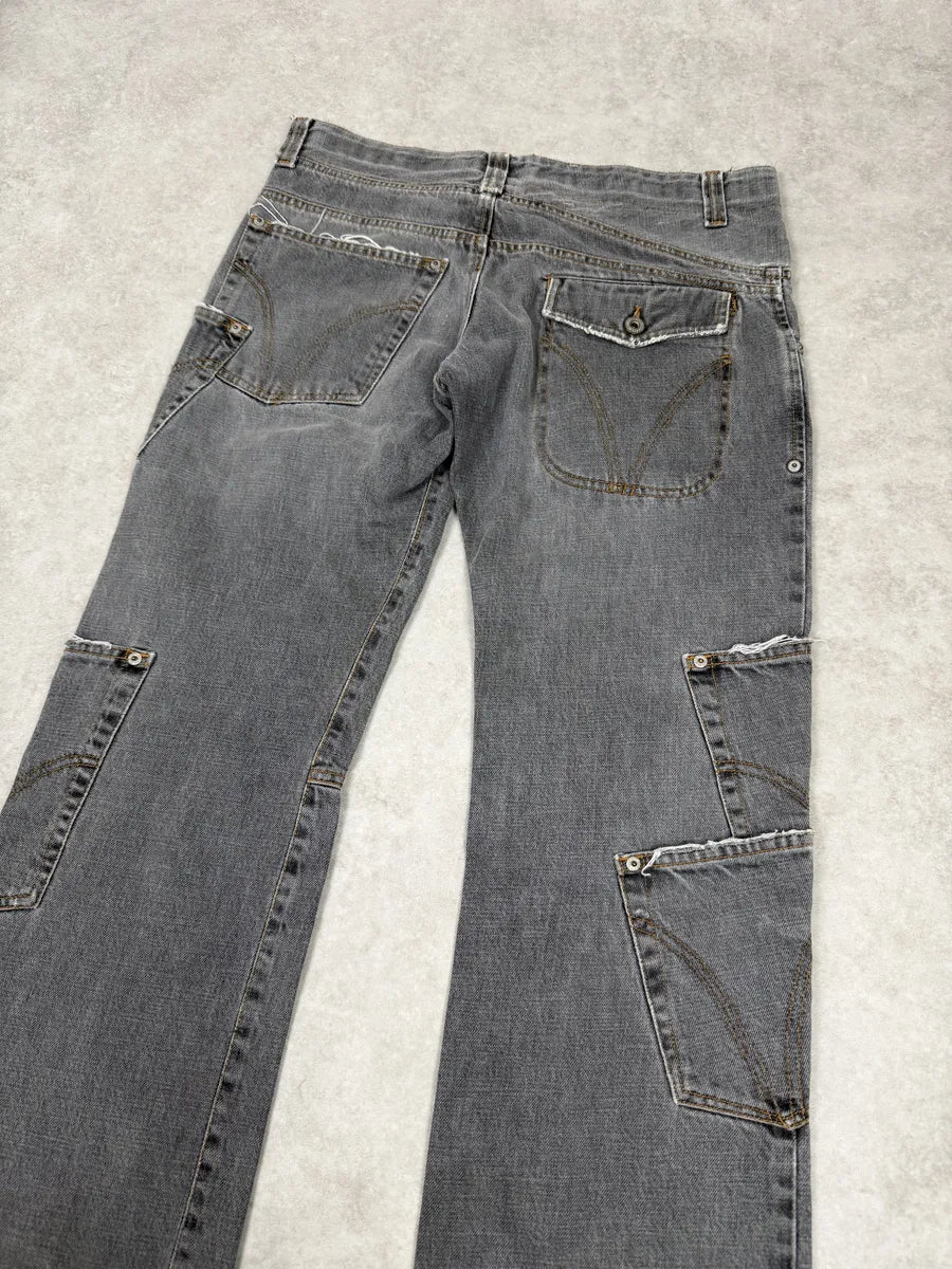 AW2004 Dolce & Gabbana Asymmetrical Grey Cargo Denim Jeans qJeJXdz 5