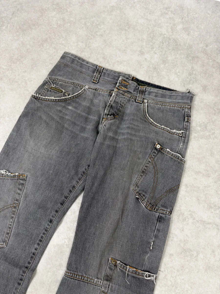 AW2004 Dolce & Gabbana Asymmetrical Grey Cargo Denim Jeans qJeJXdz 6