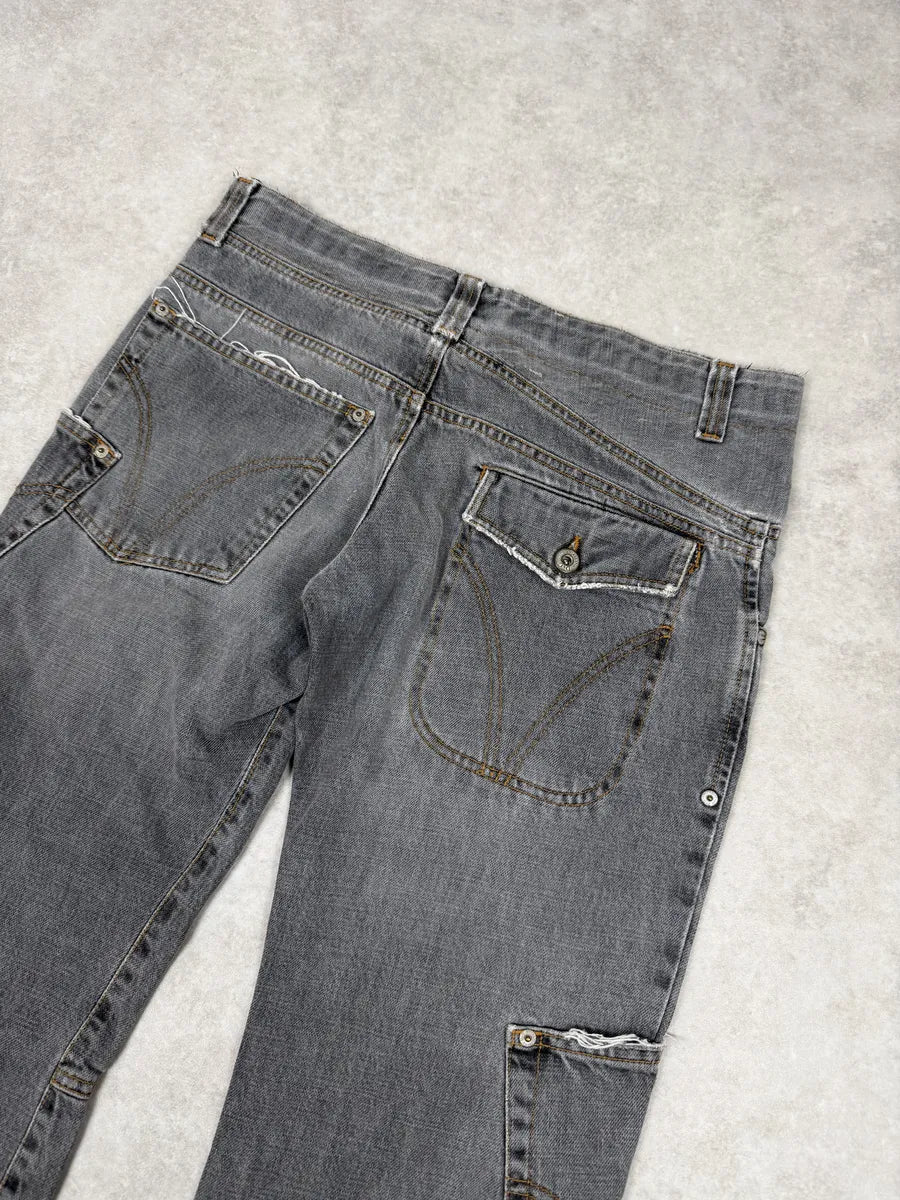 AW2004 Dolce & Gabbana Asymmetrical Grey Cargo Denim Jeans qJeJXdz 8