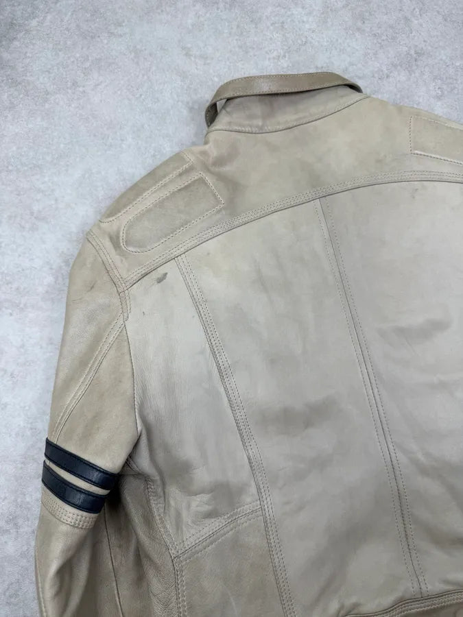 AW2004 Dolce & Gabbana Beige Cafe Racer Biker Jacket WppLNhi 11