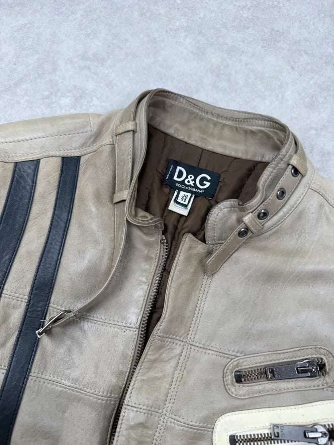 AW2004 Dolce & Gabbana Beige Cafe Racer Biker Jacket WppLNhi 14