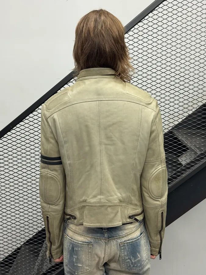 AW2004 Dolce & Gabbana Beige Cafe Racer Biker Jacket WppLNhi 2