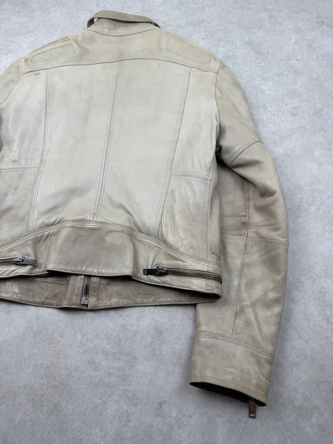 AW2004 Dolce & Gabbana Beige Cafe Racer Biker Jacket WppLNhi 4