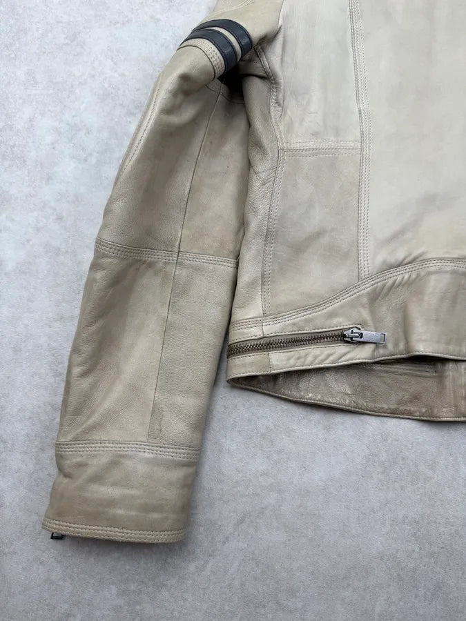 AW2004 Dolce & Gabbana Beige Cafe Racer Biker Jacket WppLNhi 6