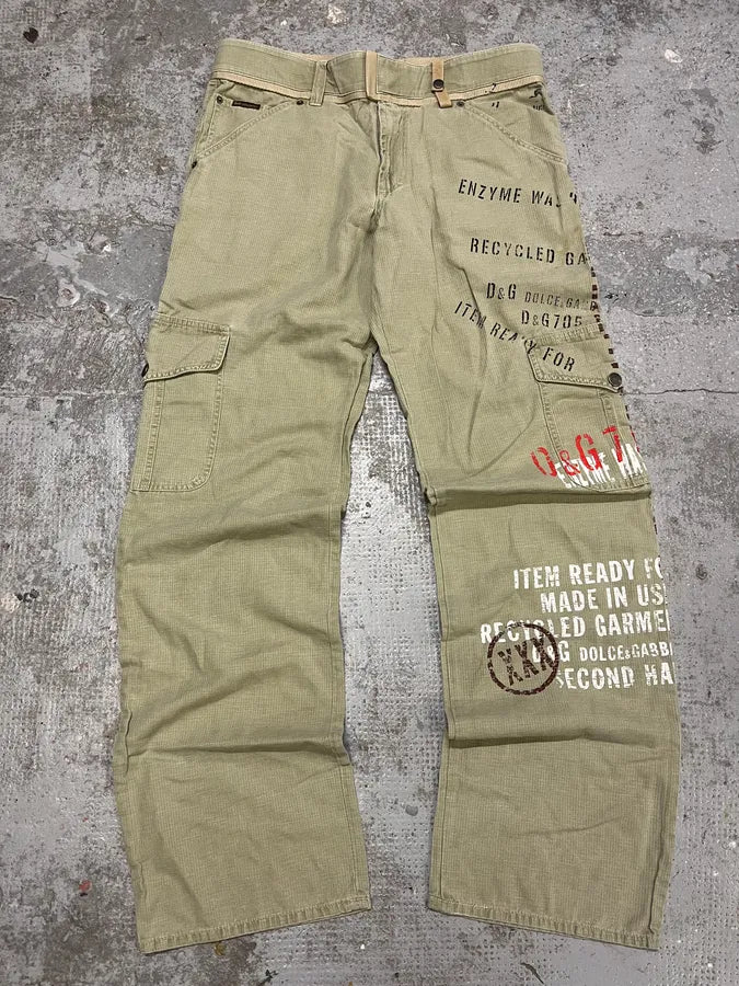 AW2004 Dolce & Gabbana Beige Cargo Military Recycled Pants (L) TRCygNZ 0