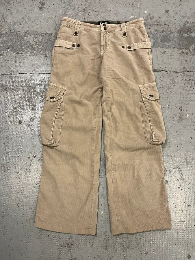 AW2004 Dolce & Gabbana Beige Corduroy Multi-Pocket Cargo Pants riMEevq 0